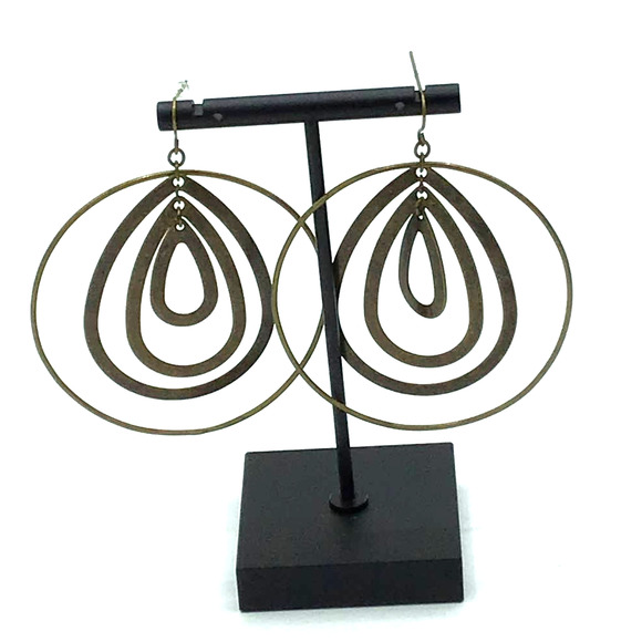Cache' Bronze Single / Tear Drop Hoops Earrings - Picture 1 of 2